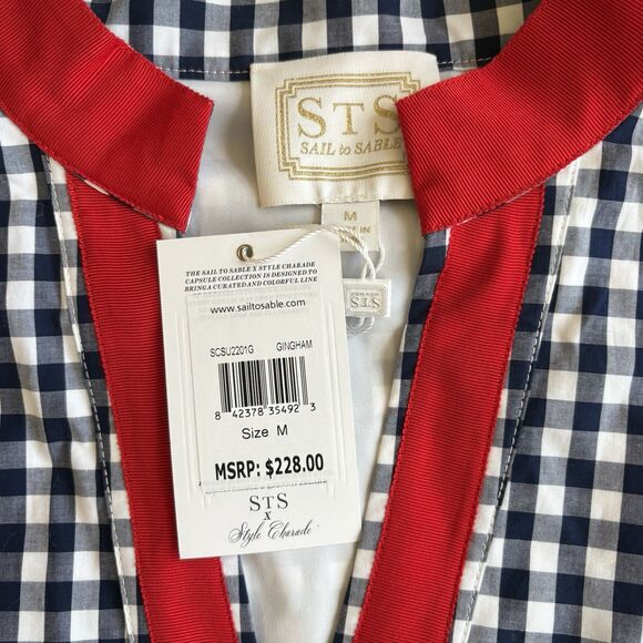 STS Sail To Sable Womens Cotton Long Sleeve Gingham Shift Dress Blue Size Medium - Picture 14 of 14